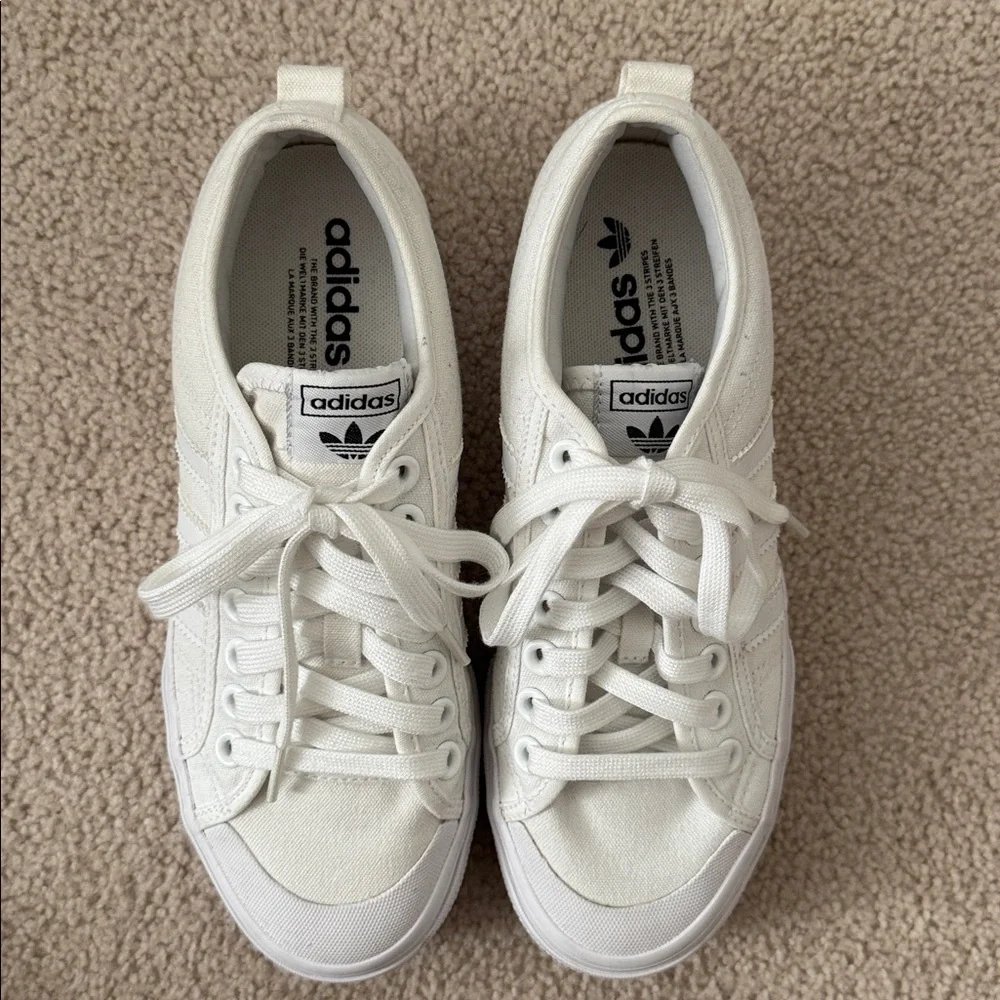 Adidas Nissa Platform White Canvas Sneakers - Picture 7 of 10